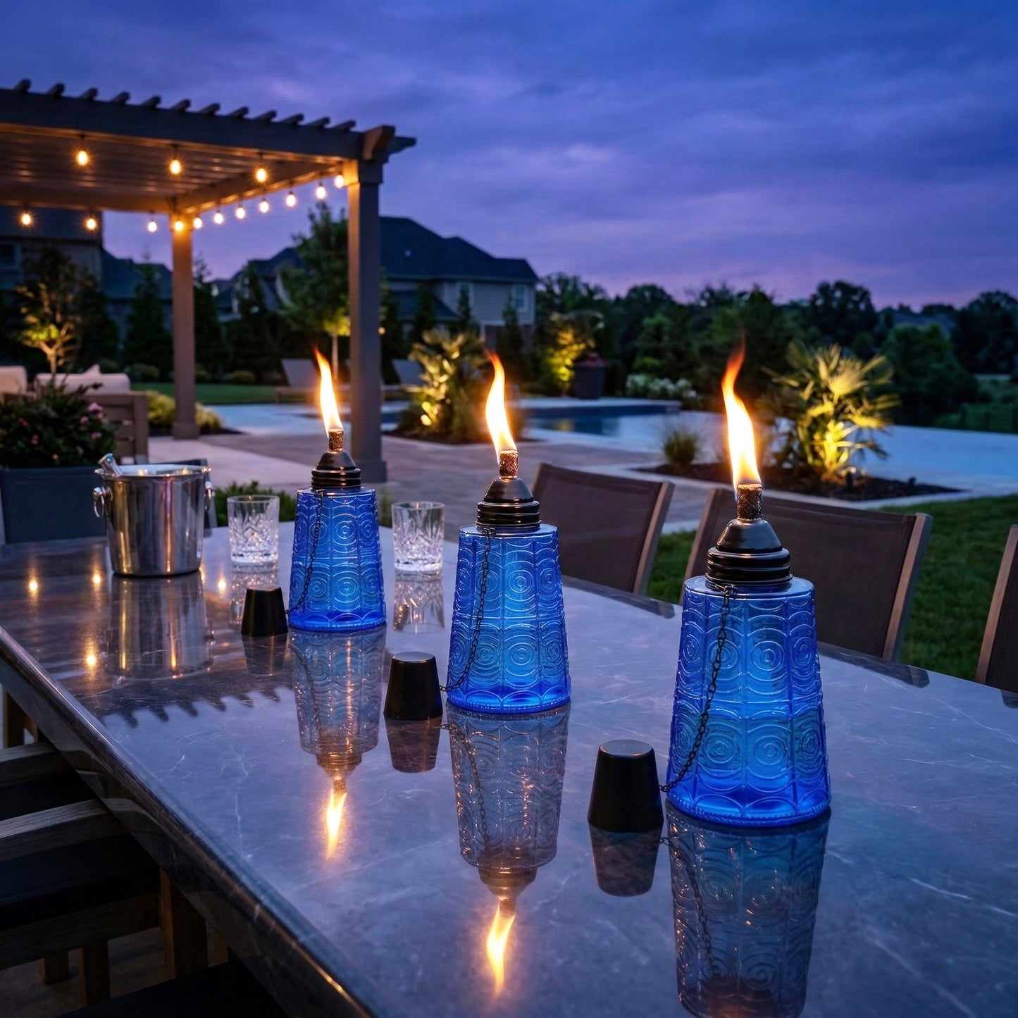 3pc Citronella Table Top Torches, Cobalt