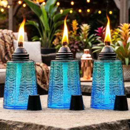 3pc Citronella Table Top Torches, Tropical Blue
