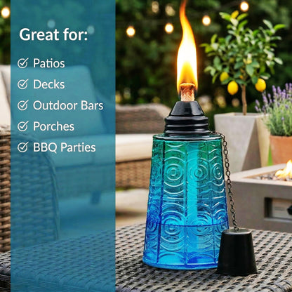 3pc Citronella Table Top Torches, Tropical Blue