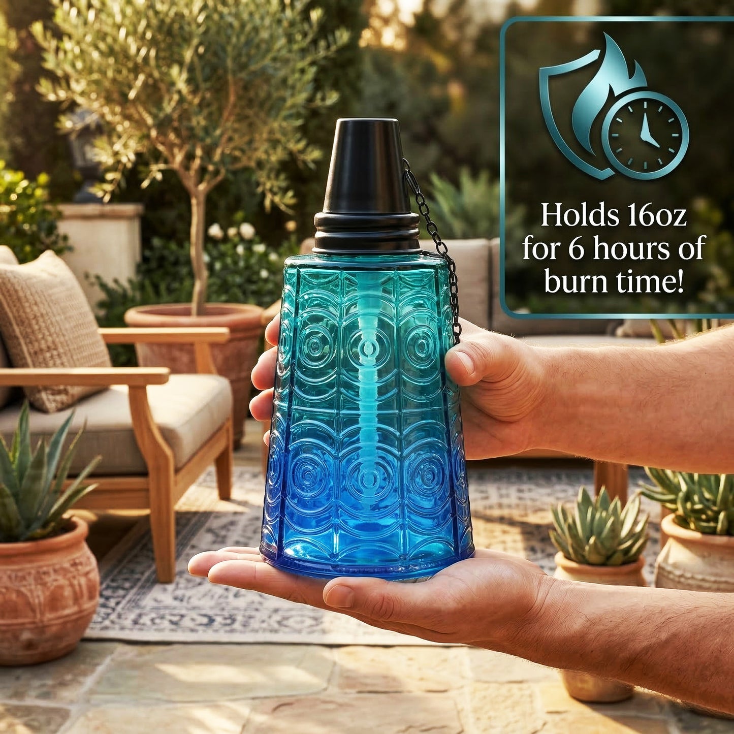 3pc Citronella Table Top Torches, Tropical Blue