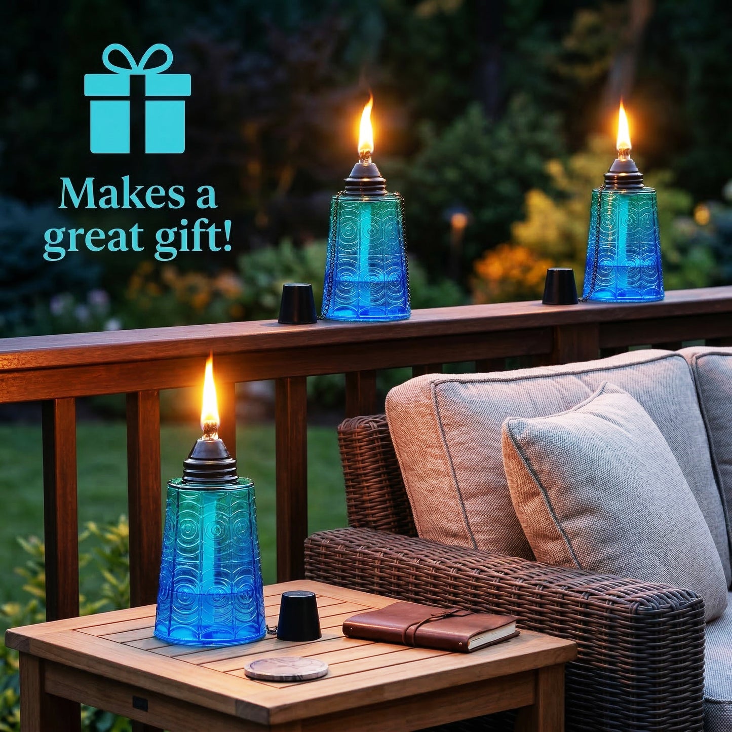 3pc Citronella Table Top Torches, Tropical Blue