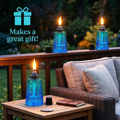 3pc Citronella Table Top Torches, Tropical Blue