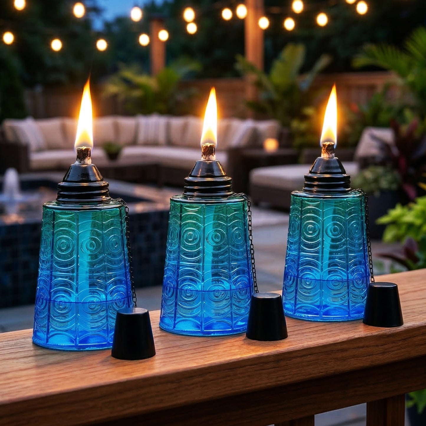 3pc Citronella Table Top Torches, Tropical Blue