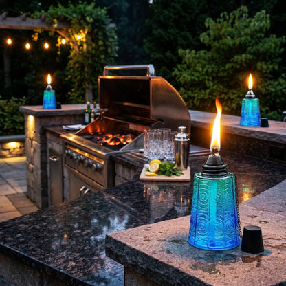 3pc Citronella Table Top Torches, Tropical Blue