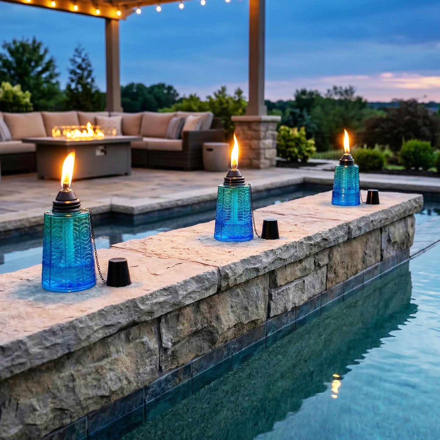 3pc Citronella Table Top Torches, Tropical Blue