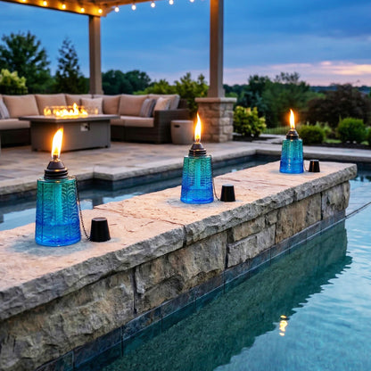 3pc Citronella Table Top Torches, Tropical Blue