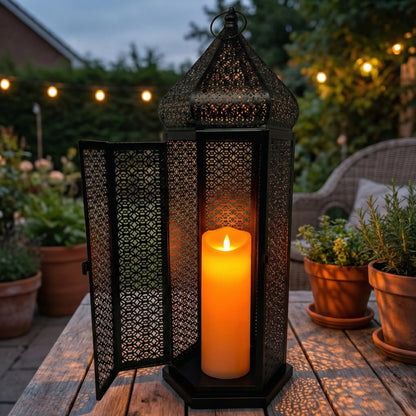 Black Temple Tower Moroccan Floor Candle Lantern, Extra Large