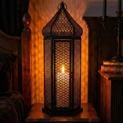 Black Temple Tower Moroccan Floor Candle Lantern, Extra Large
