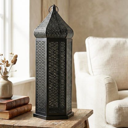 Black Temple Tower Moroccan Floor Candle Lantern, Extra Large