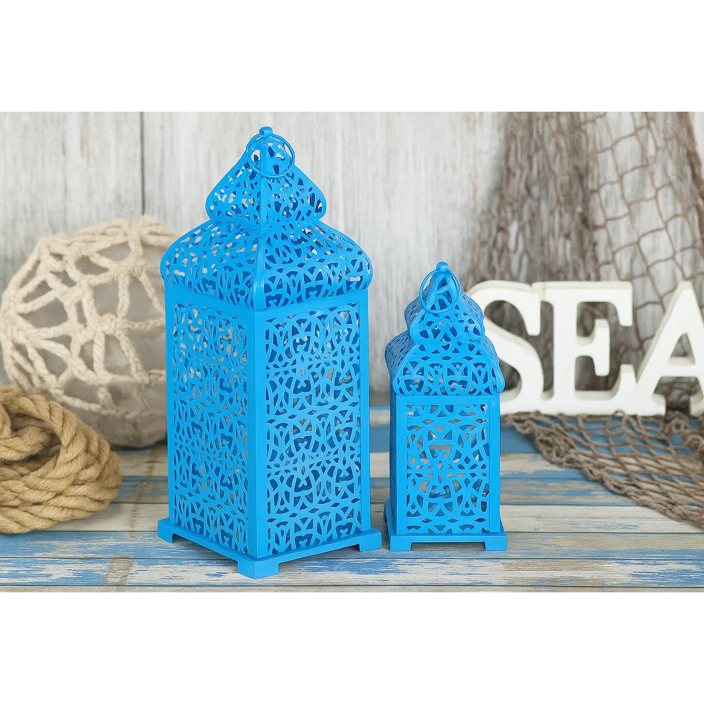 Temple Moroccan Candle Lantern Set of 2, Blue