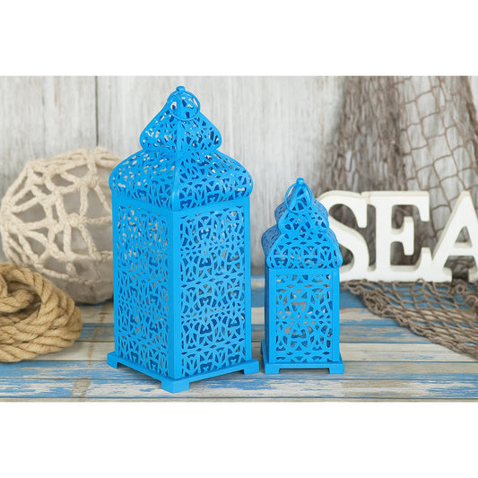 Temple Moroccan Candle Lantern Set of 2, Blue